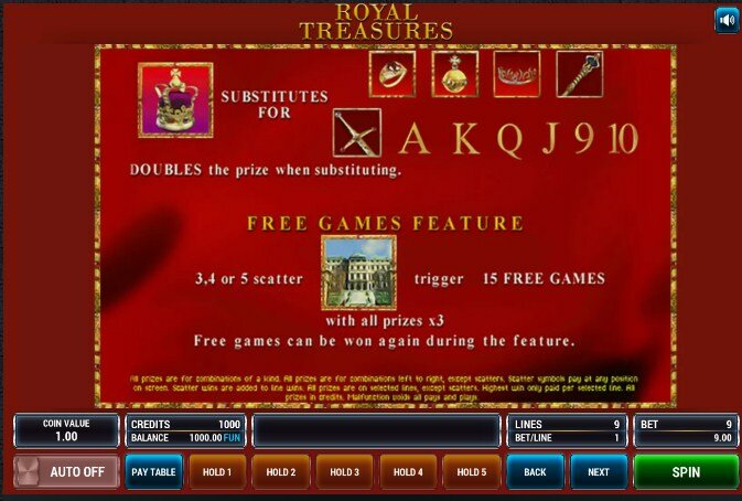 Бесплатные вращения игрового автомата Royal treasures